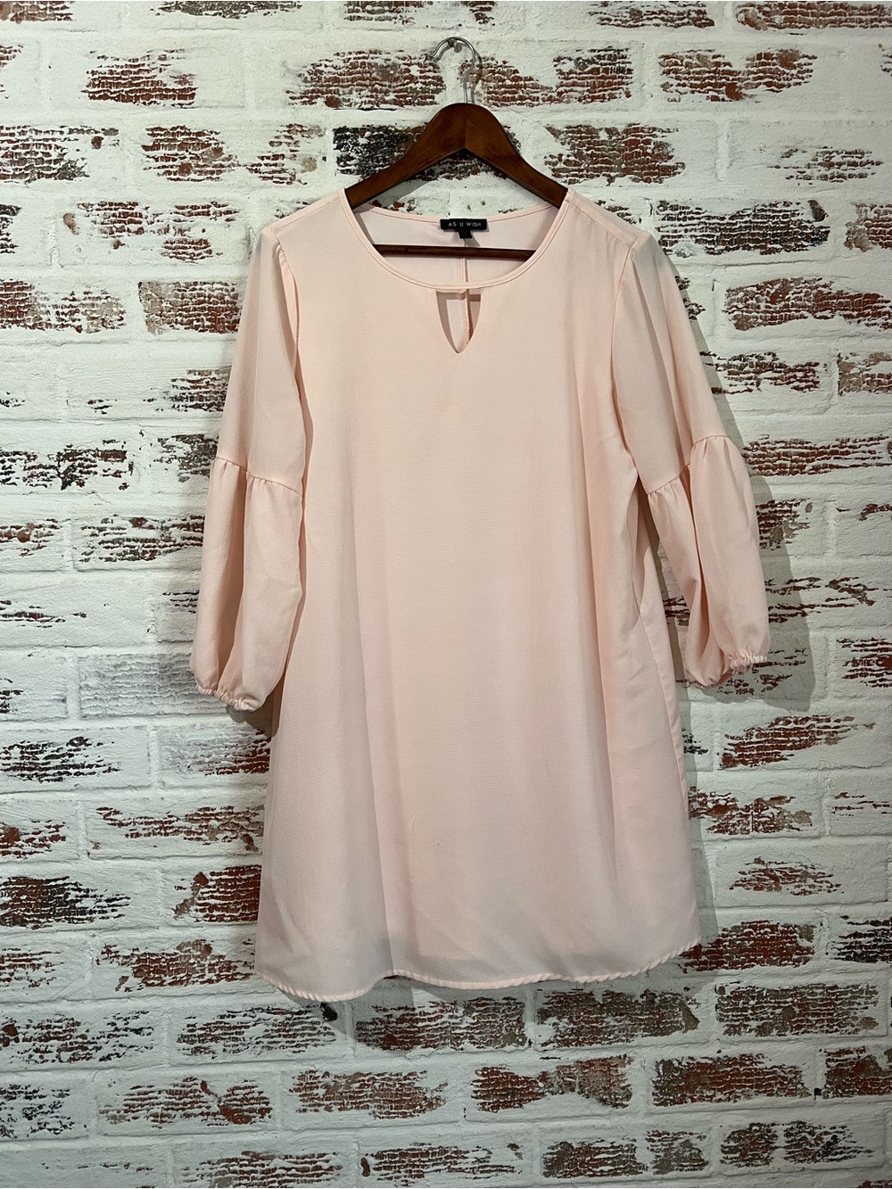 As U Wish Dress Pink Keyhole Shift Mini Balloon Puff Sleeve Pastel Blush Lined S